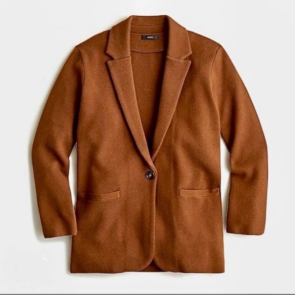 NWOT J Crew Small Merino Wool Blend Cecile Relaxed Knit Sweater Blazer Brown - Picture 1 of 6
